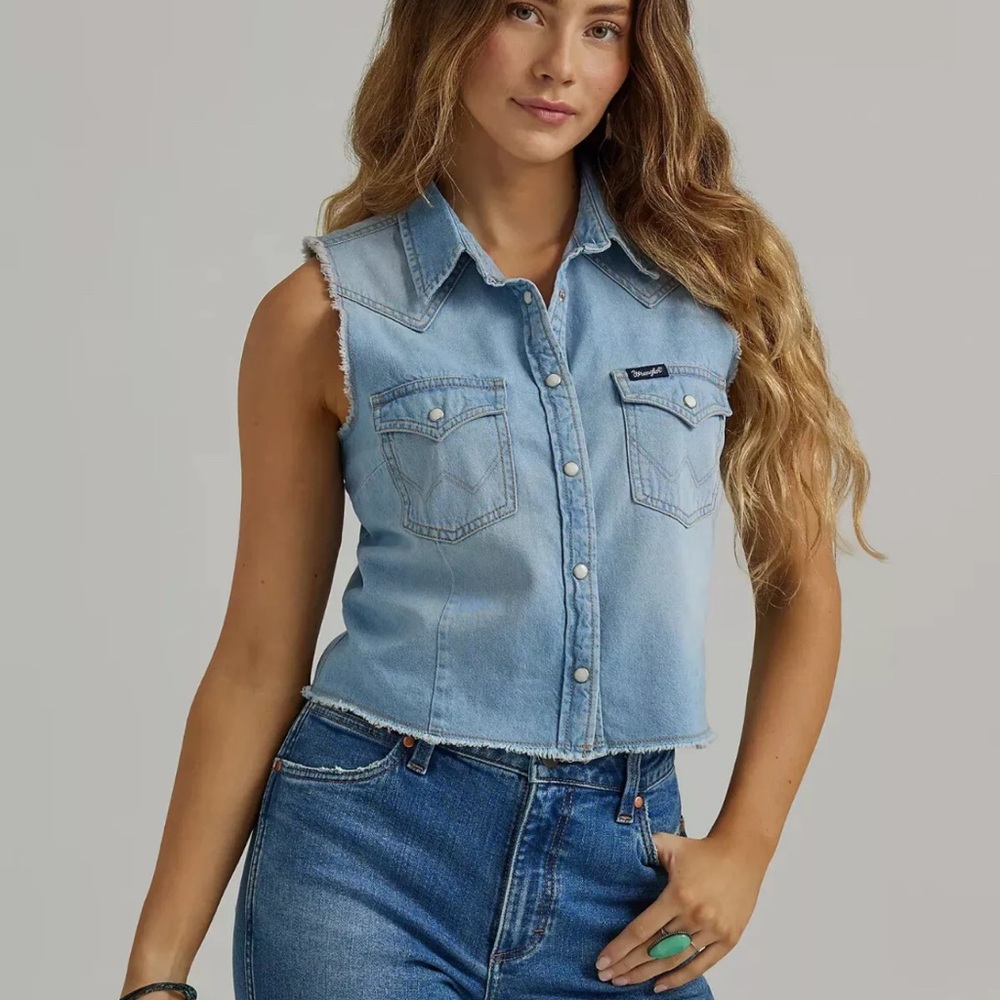 Wrangler‎ Light Blue Denim Sleeveless Blouse
